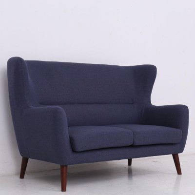 high back settee sofa living room furniture 2 three seater fabric modern navy blue